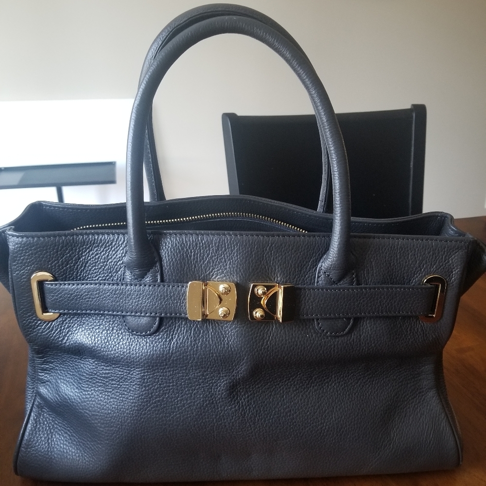 Designer Onna Erlich Pebbled Leather Satchel Grey
